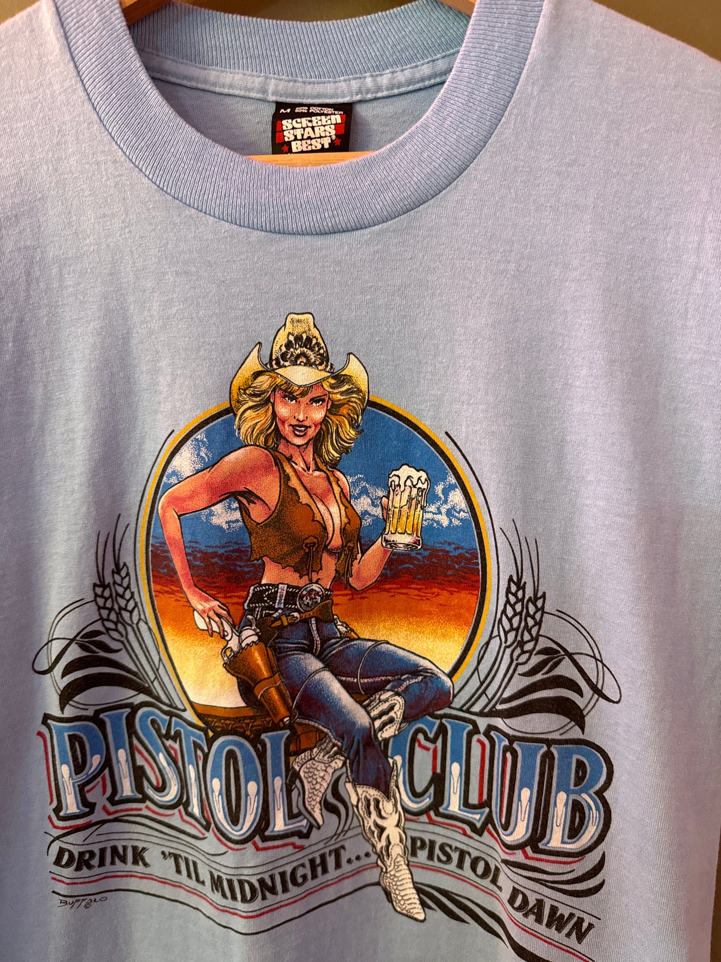 Vintage 1990’s pistol beer t shirt size medium screen starts tag