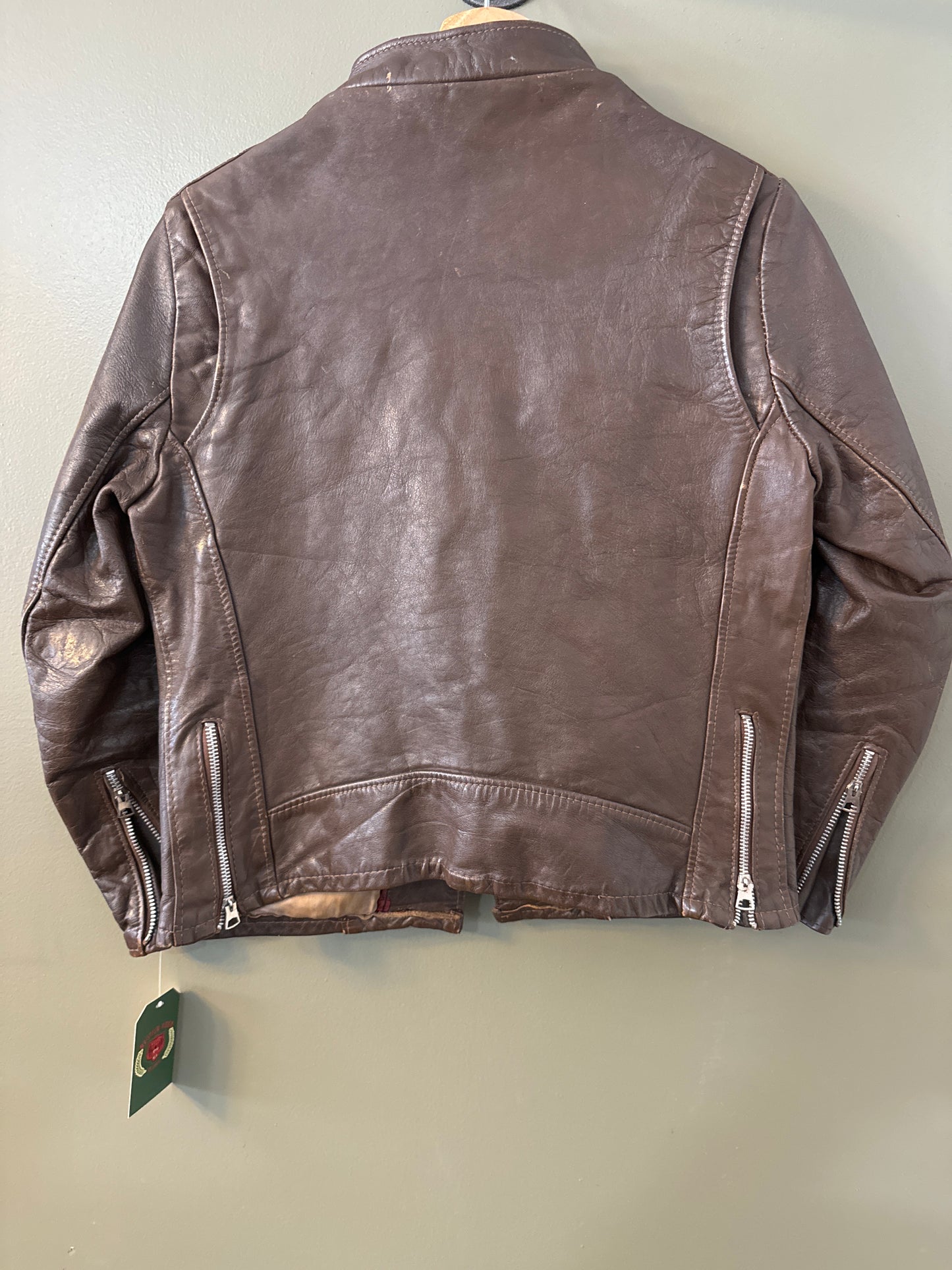 Vintage 1970’s women’s leather cafe racer jacket brown medium