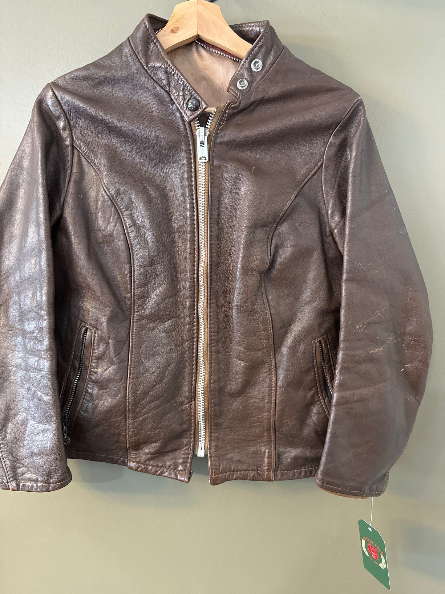 Vintage 1970’s women’s leather cafe racer jacket brown medium