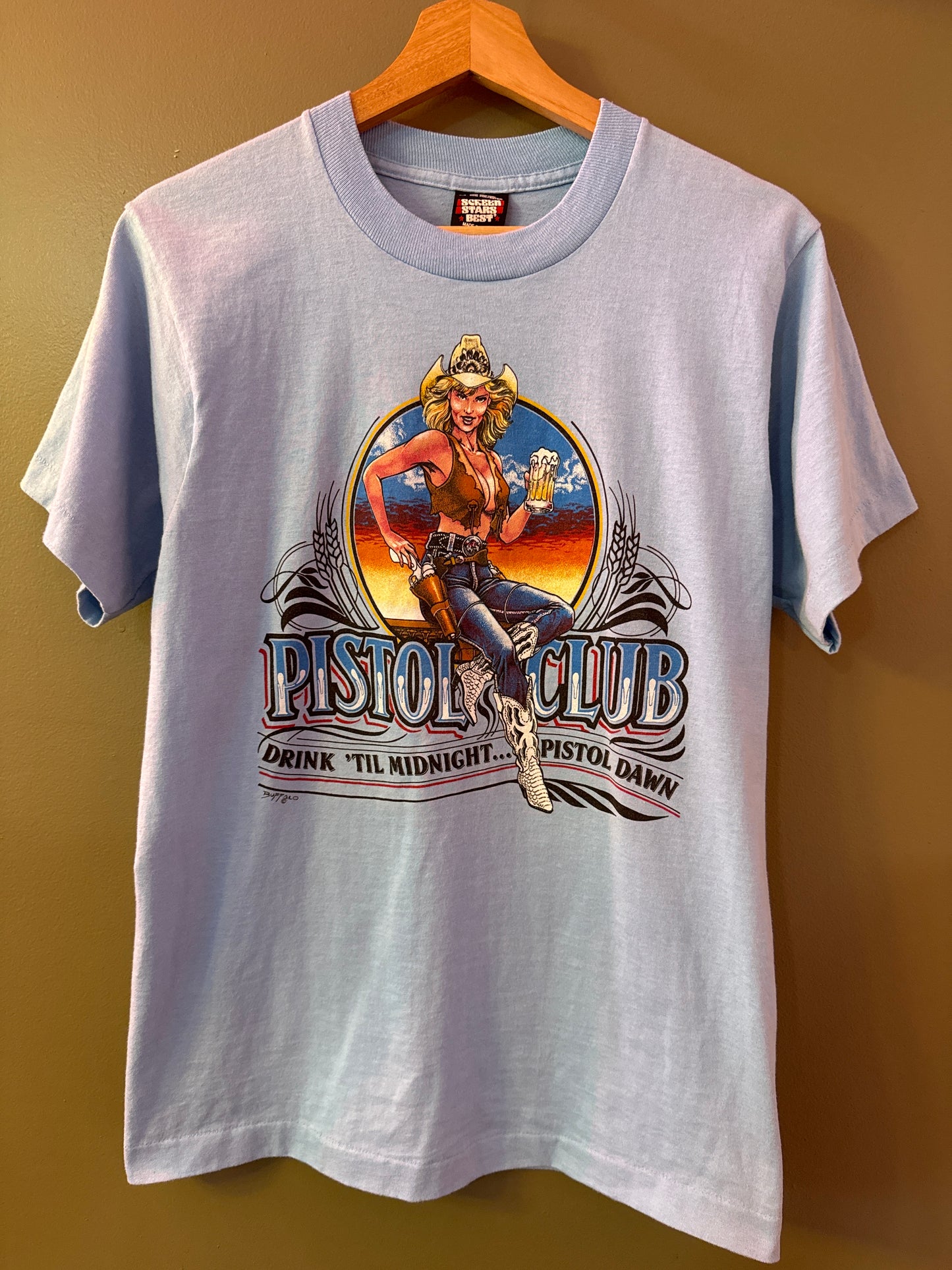 Vintage 1990’s pistol beer t shirt size medium screen starts tag