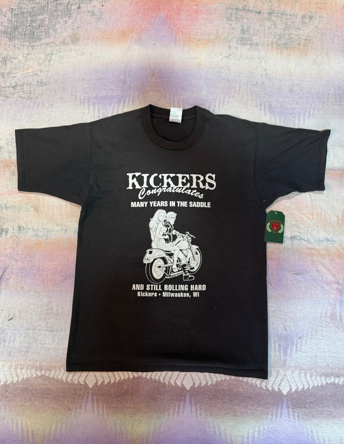 Vintage 1980s Black biker tee Large